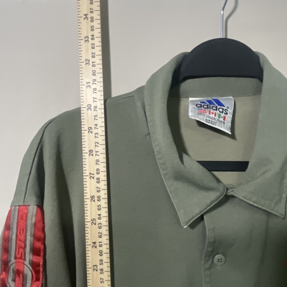 Vintage Adidas Originals Green 3 Stripes Knit Short Sleeve Button Up Mens XL Y2K - Picture 4 of 7